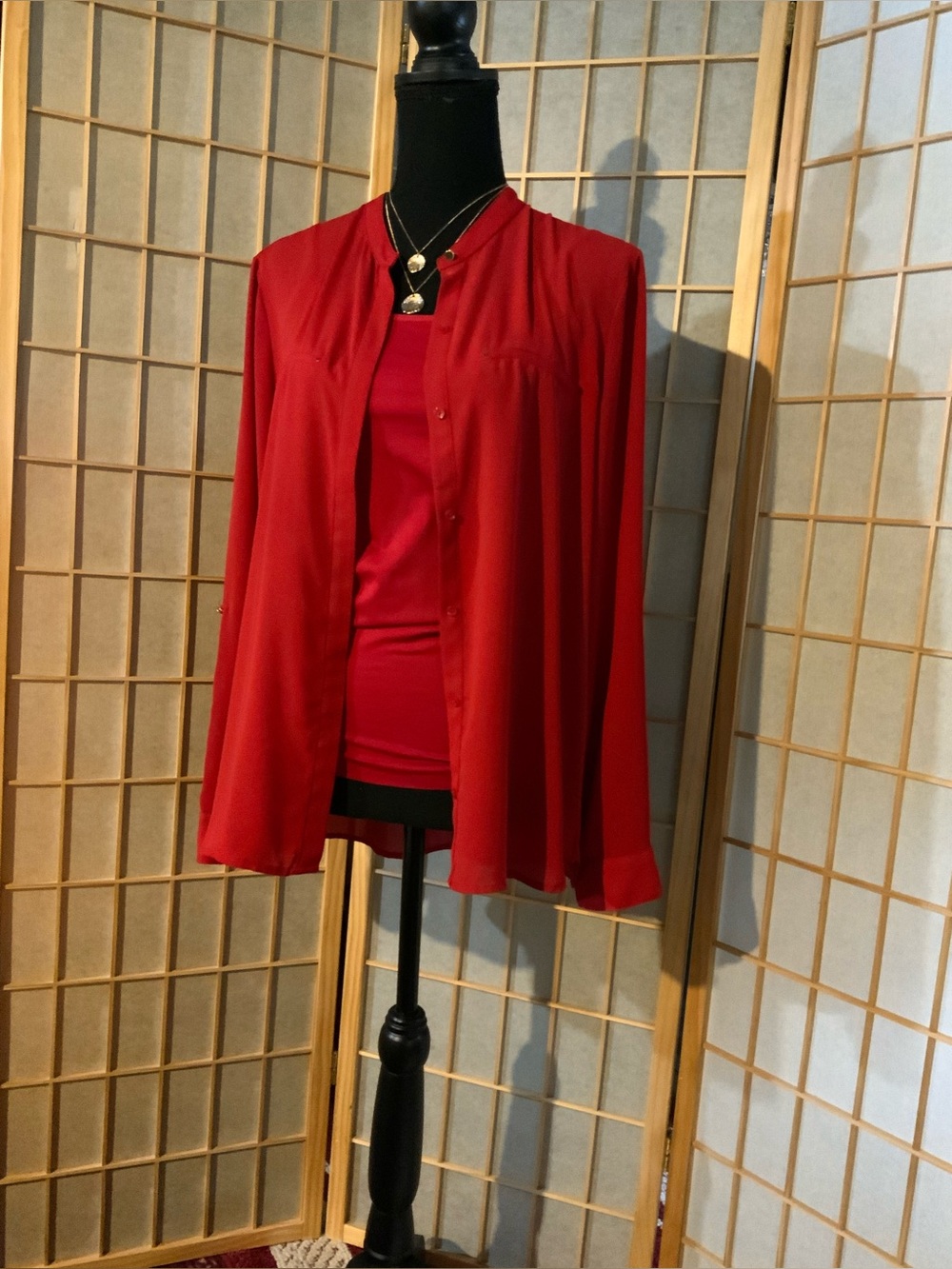 M.N.G Bright Red Pleated Blouse with matching tank.